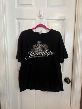 Black Guadalupe Graphic Tee w/ Sparkly Lettering